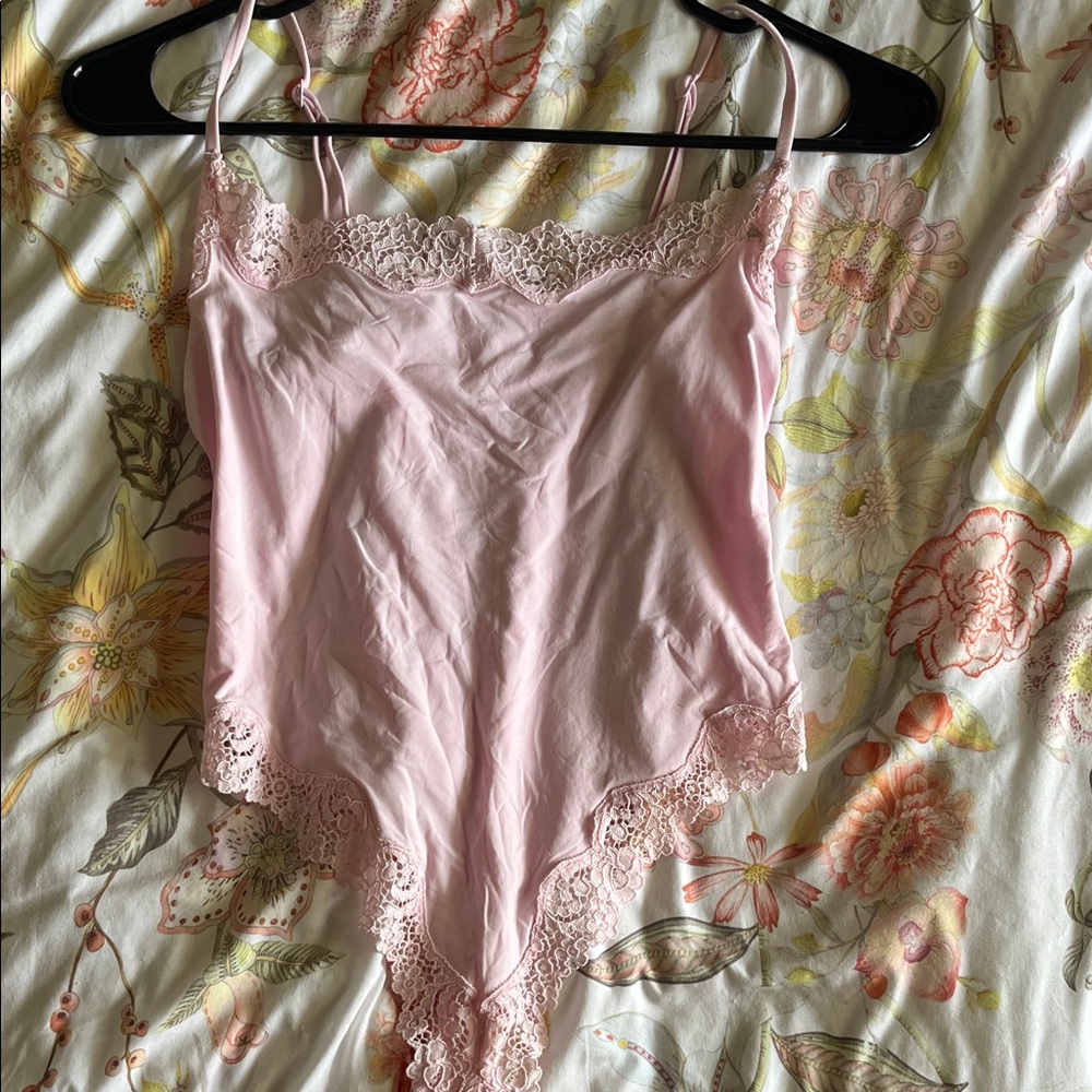SKIMS Pink Lace Trim Bodysuit